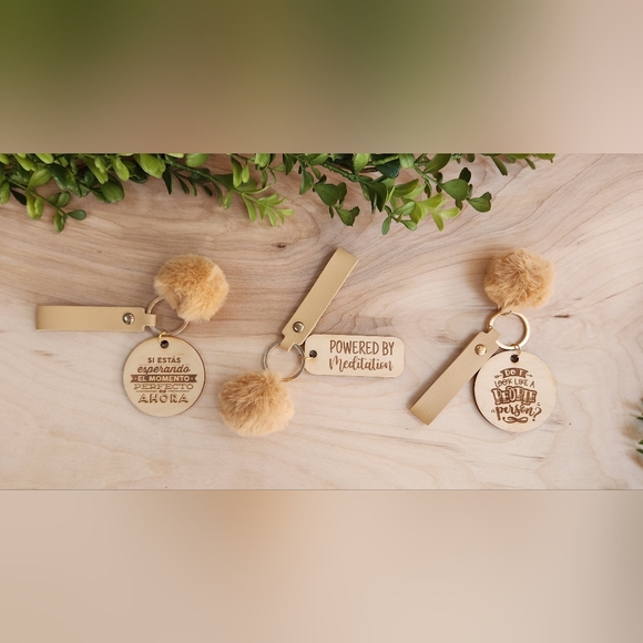 POWERED BY MEDITATION Laser Engraved Charm with Keychain Wristlet & Puff - Picture 8 of 8